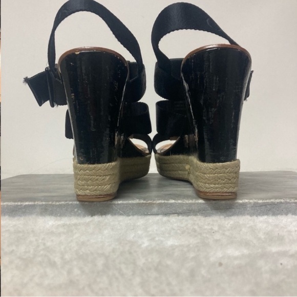 Coach Maryanne Wedge Espadrilles Size 10 Black Tan Open Toe Strappy - Picture 11 of 14